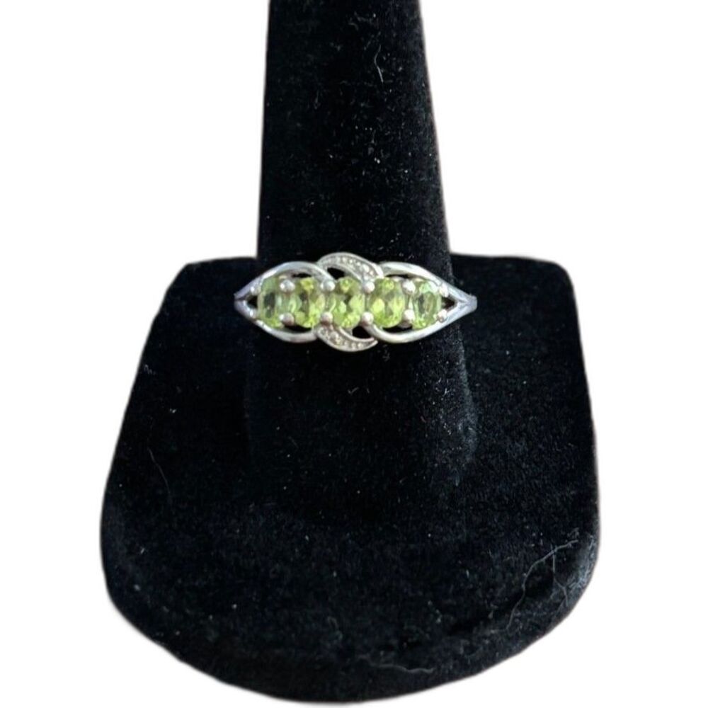 Sterling Silver Peridot Ring Size 8, 925 Five Stone Green Gemstone Band August